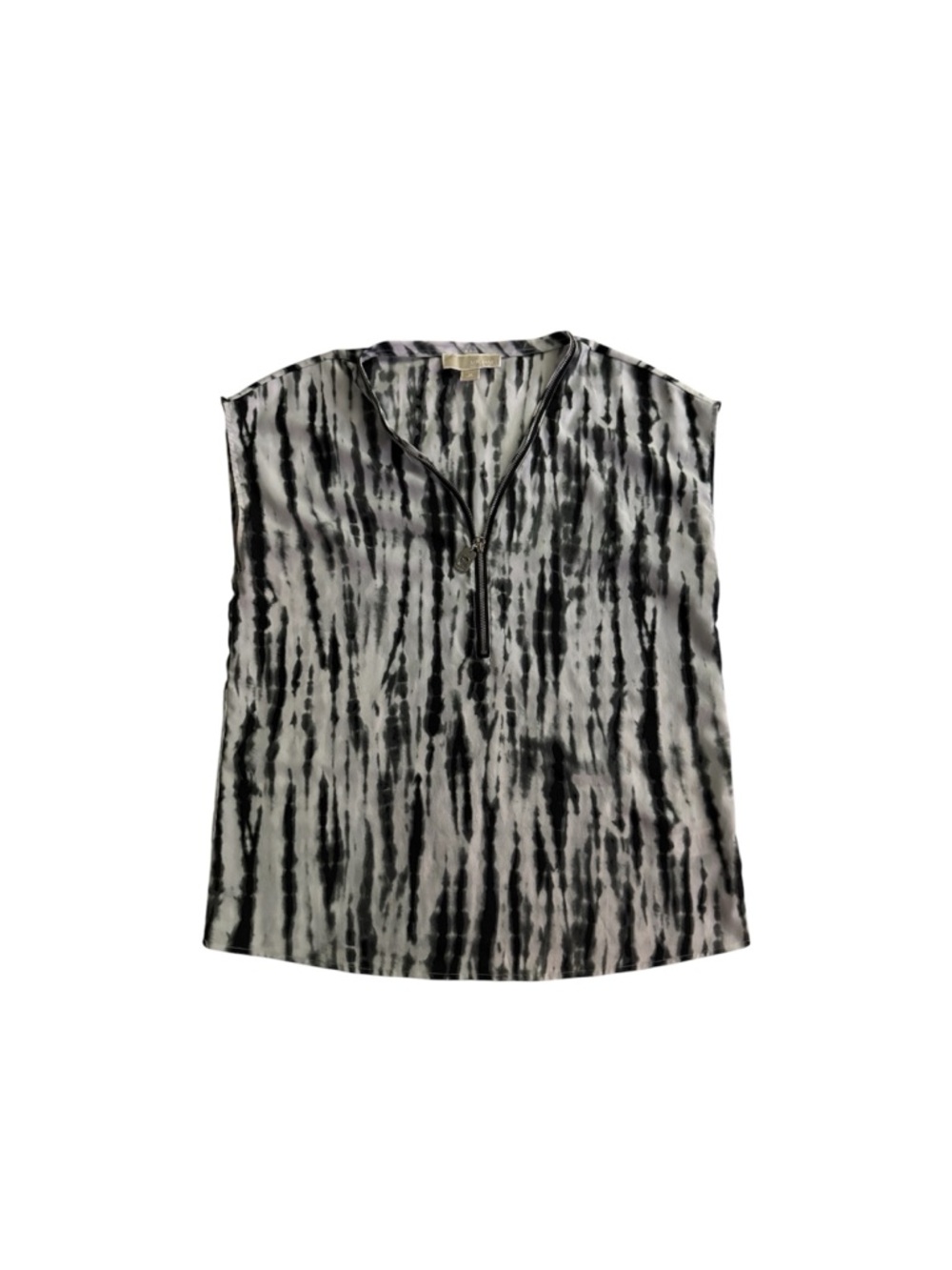 Michael Kors Tie Dye Sleeveless Blouse Zipper V-Neck Top Zebra Print